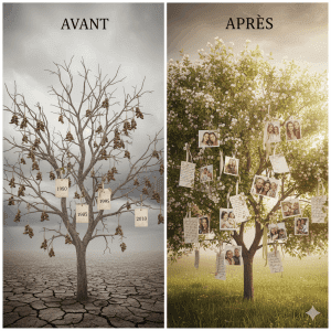 Transformez votre arbre généalogique en récit captivant. Découvrez comment passer des dates aux destins et donner vie à l'histoire familiale de vos ancêtres.